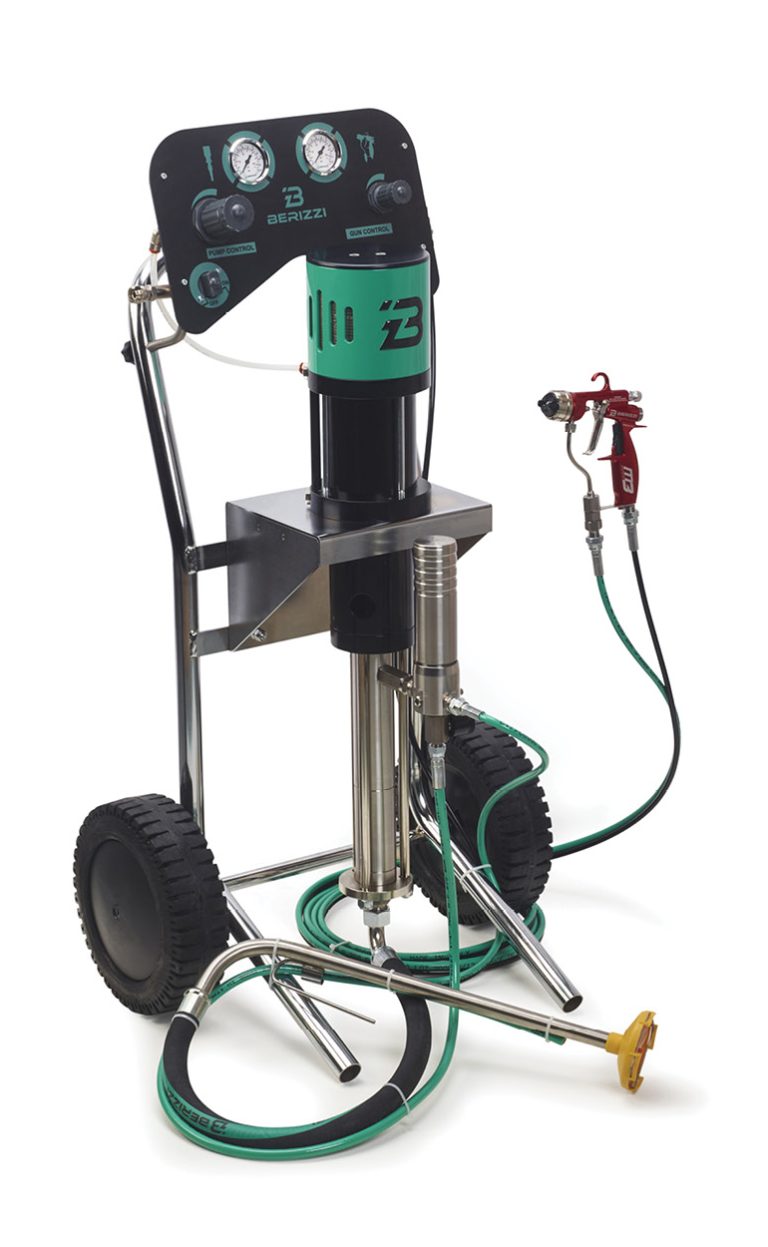 Apollo 30 pnevmatska batna črpalka za lakiranje na vozičku s pištolo za barvanje Mach3 in sesalnim sistemom.